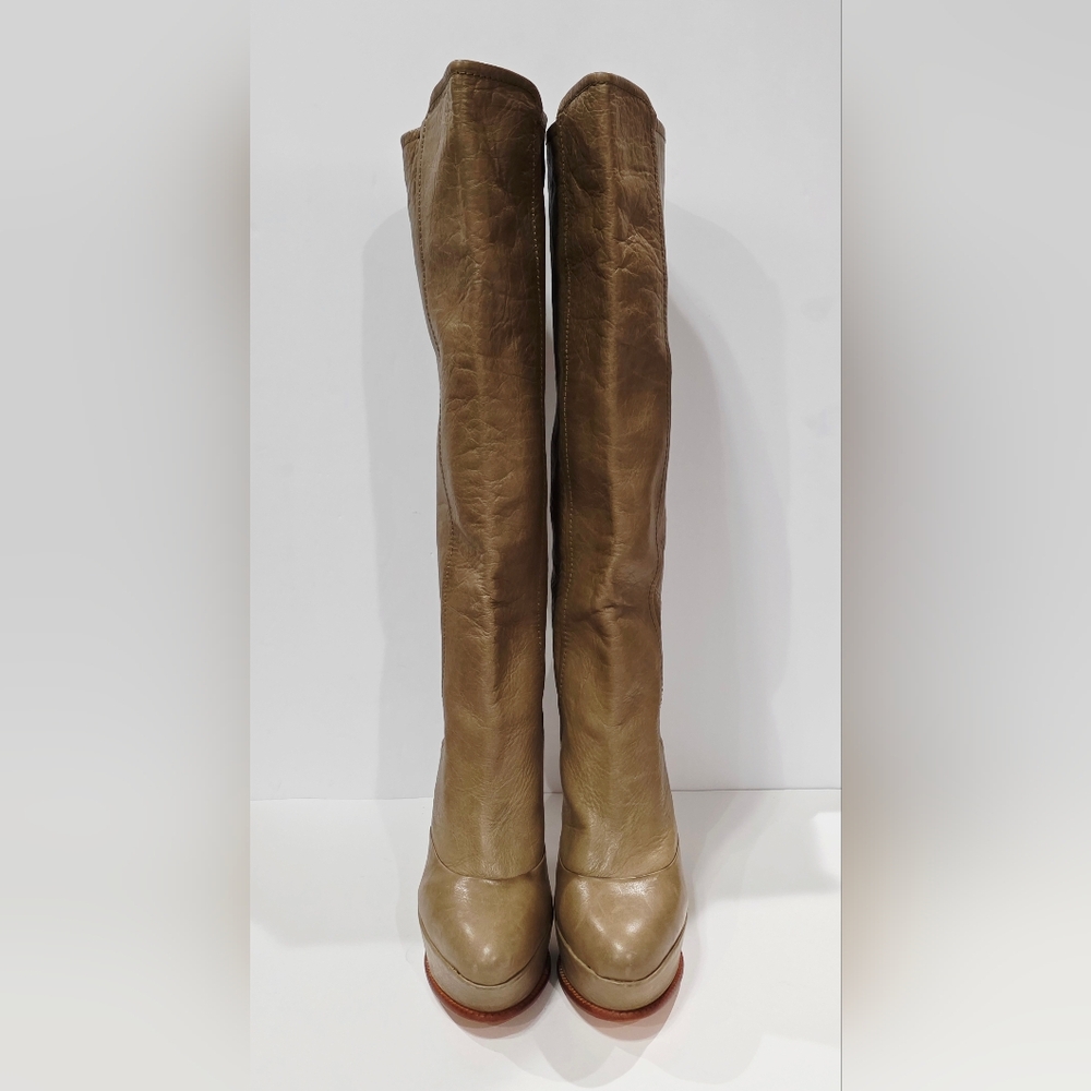 Dolce Vita TAN Leather Boot Knee High Tall Heel Silver Zipper Stiletto 9 M New - Picture 4 of 16
